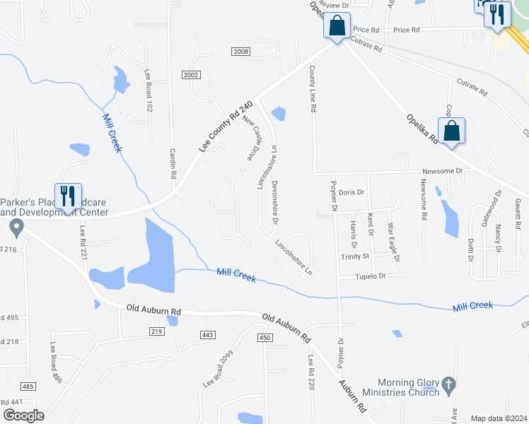 map of restaurants, bars, coffee shops, grocery stores, and more near 59 Lincolnshire Lane in Phenix City