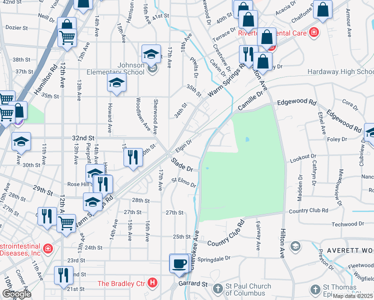 map of restaurants, bars, coffee shops, grocery stores, and more near 1819 Shannon Drive in Columbus