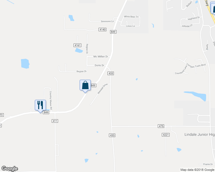 map of restaurants, bars, coffee shops, grocery stores, and more near 15698 Wendell Drive in Tyler