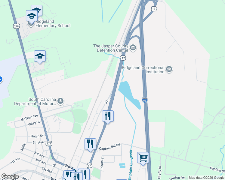 map of restaurants, bars, coffee shops, grocery stores, and more near 11741 North Jacob Smart Boulevard in Ridgeland