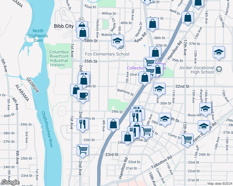 map of restaurants, bars, coffee shops, grocery stores, and more near 3023 6th Avenue in Columbus