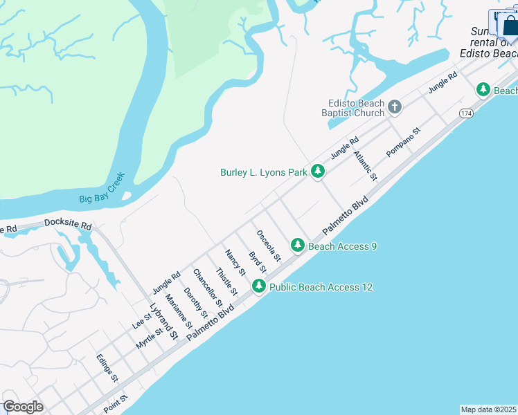 map of restaurants, bars, coffee shops, grocery stores, and more near 901B Jungle Road in Edisto Island