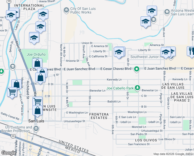 map of restaurants, bars, coffee shops, grocery stores, and more near 1152 Kennedy Lane in San Luis
