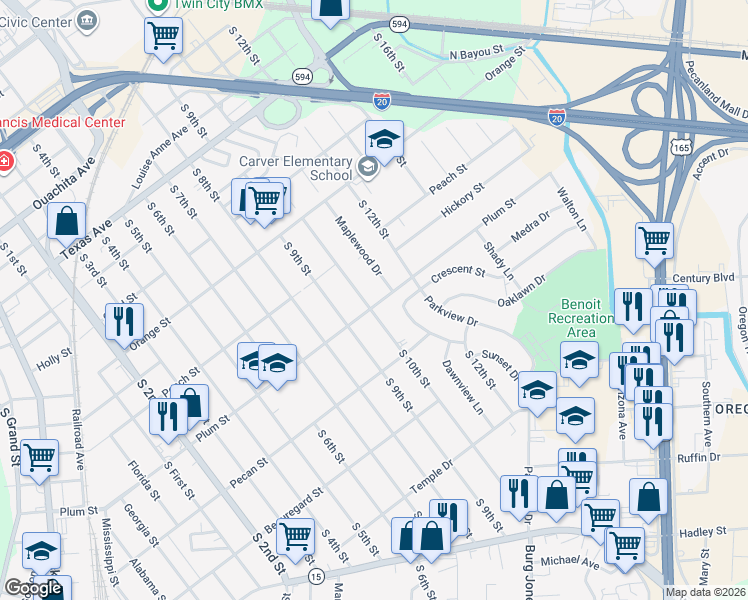 map of restaurants, bars, coffee shops, grocery stores, and more near 1109 S 10th St in Monroe