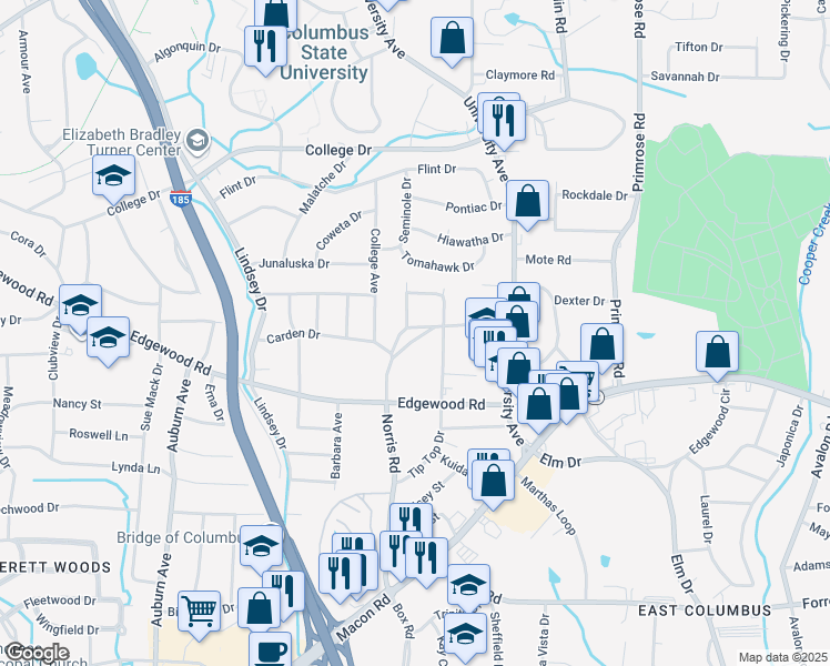 map of restaurants, bars, coffee shops, grocery stores, and more near 3139 Norris Road in Columbus