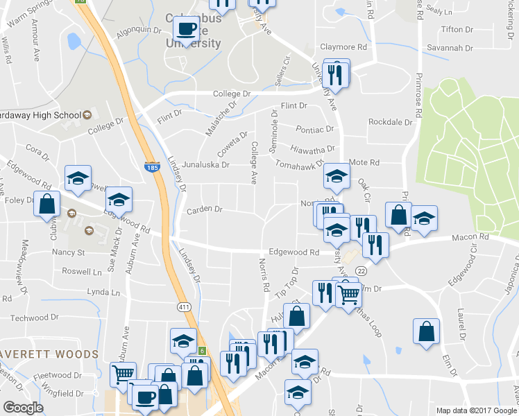 map of restaurants, bars, coffee shops, grocery stores, and more near 3104 College Avenue in Columbus