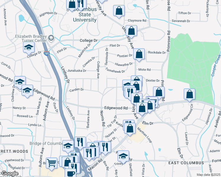 map of restaurants, bars, coffee shops, grocery stores, and more near 3139 Norris Road in Columbus