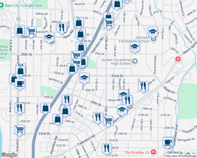 map of restaurants, bars, coffee shops, grocery stores, and more near 1117 31st Street in Columbus