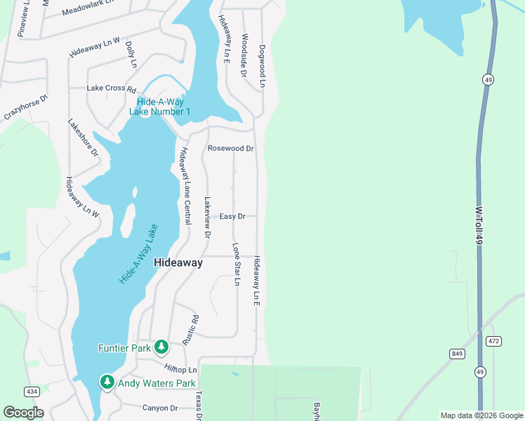 map of restaurants, bars, coffee shops, grocery stores, and more near 417 Hide a Way Lane East in Lindale