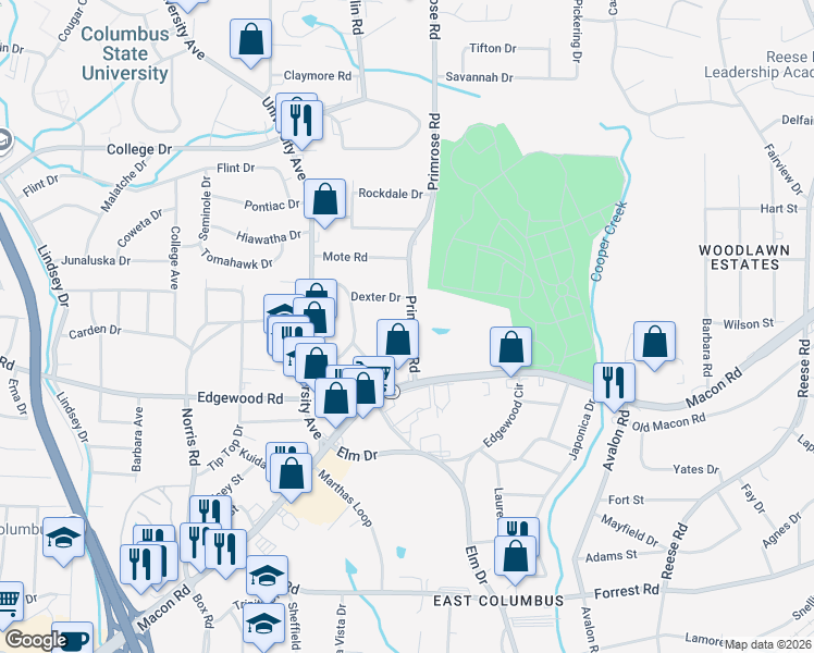 map of restaurants, bars, coffee shops, grocery stores, and more near 10 Primrose Court in Columbus