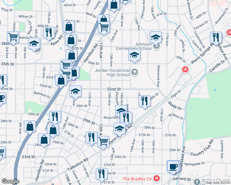 map of restaurants, bars, coffee shops, grocery stores, and more near 3113 Pierpont Avenue in Columbus