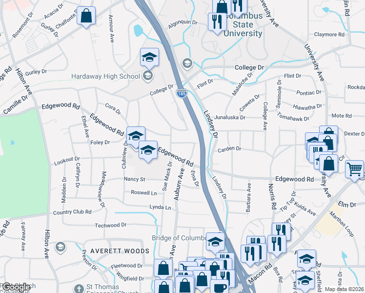 map of restaurants, bars, coffee shops, grocery stores, and more near 2922 Mary Ann Dr in Columbus