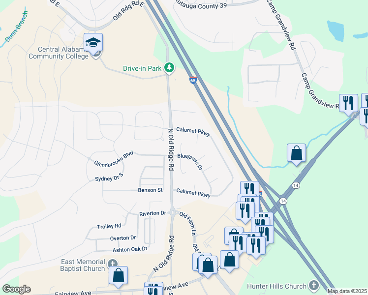 map of restaurants, bars, coffee shops, grocery stores, and more near 104 Kentucky Court in Prattville