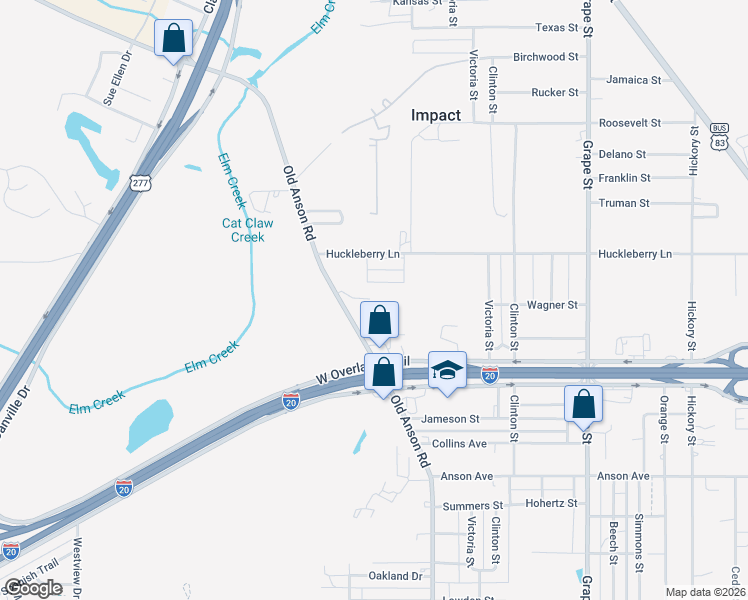 map of restaurants, bars, coffee shops, grocery stores, and more near 3601 Old Anson Road in Abilene