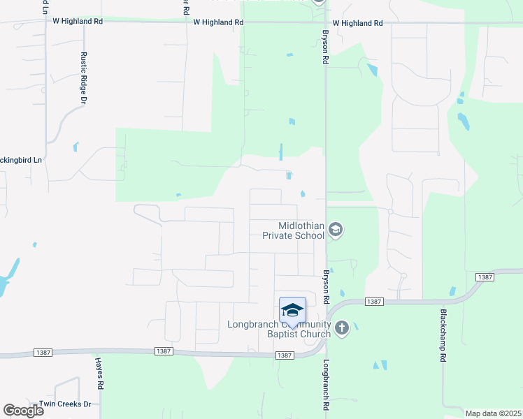 map of restaurants, bars, coffee shops, grocery stores, and more near 6410 Melody Hill Drive in Midlothian