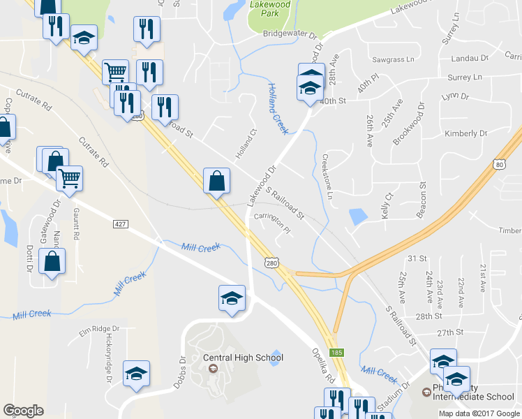 map of restaurants, bars, coffee shops, grocery stores, and more near 3506 Carrington Place in Phenix City