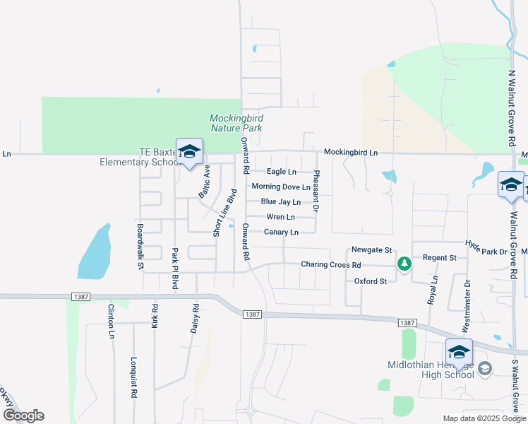 map of restaurants, bars, coffee shops, grocery stores, and more near 3025 Wren Lane in Midlothian
