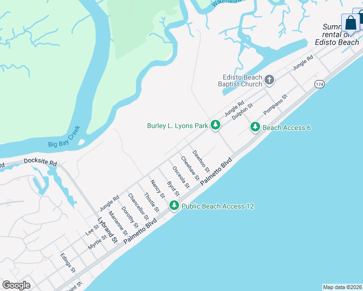 map of restaurants, bars, coffee shops, grocery stores, and more near 901B Jungle Road in Edisto Island