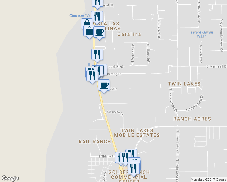 map of restaurants, bars, coffee shops, grocery stores, and more near 3280 East Lamb Drive in Tucson