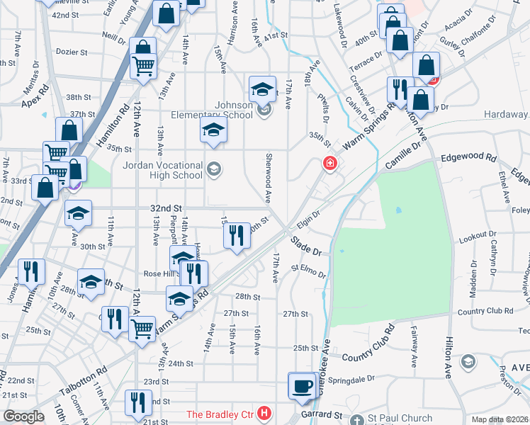 map of restaurants, bars, coffee shops, grocery stores, and more near 3131 Woodlawn Avenue in Columbus