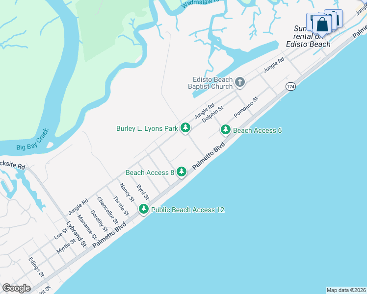 map of restaurants, bars, coffee shops, grocery stores, and more near 709 Sandpiper Ridge in Edisto Island