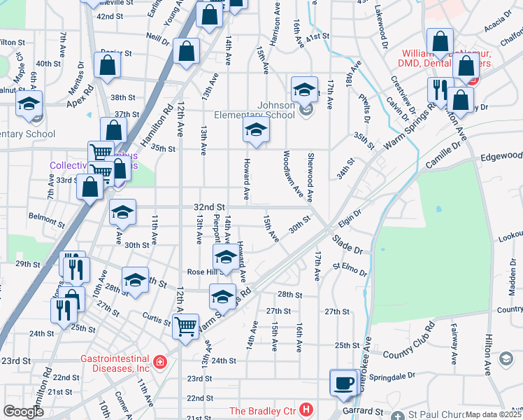 map of restaurants, bars, coffee shops, grocery stores, and more near 3117 15th Avenue in Columbus