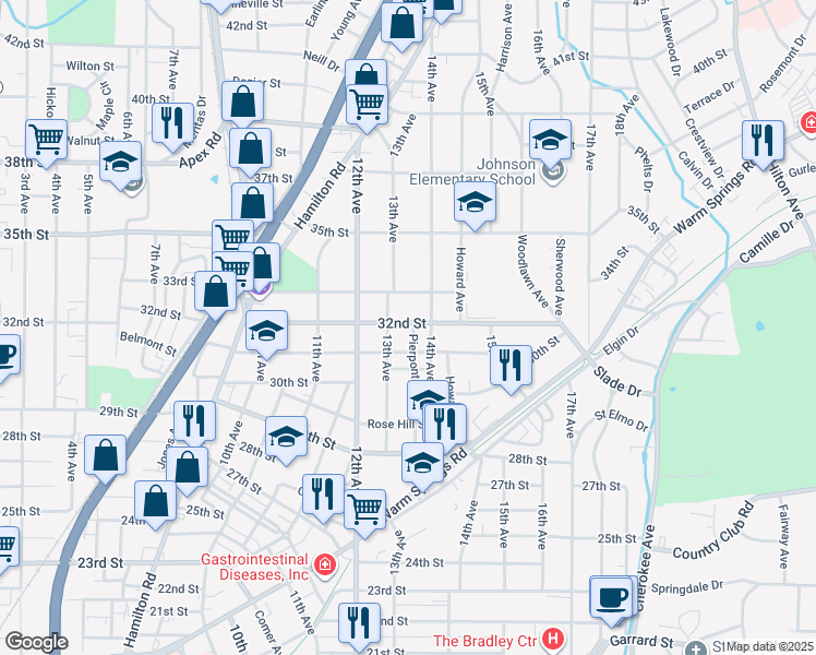map of restaurants, bars, coffee shops, grocery stores, and more near 3110 Pierpont Avenue in Columbus