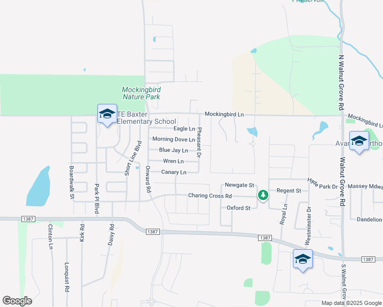 map of restaurants, bars, coffee shops, grocery stores, and more near 3222 Blue Jay Lane in Midlothian