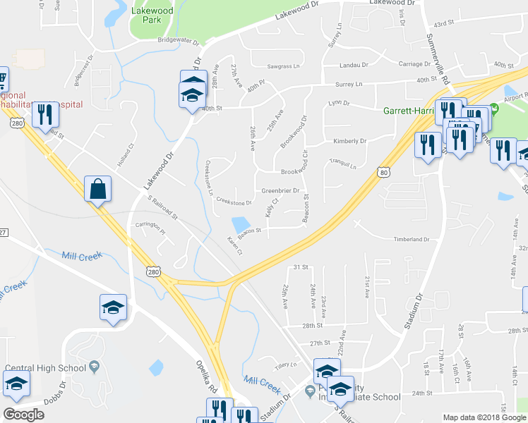 map of restaurants, bars, coffee shops, grocery stores, and more near 3609 Kelly Court in Phenix City