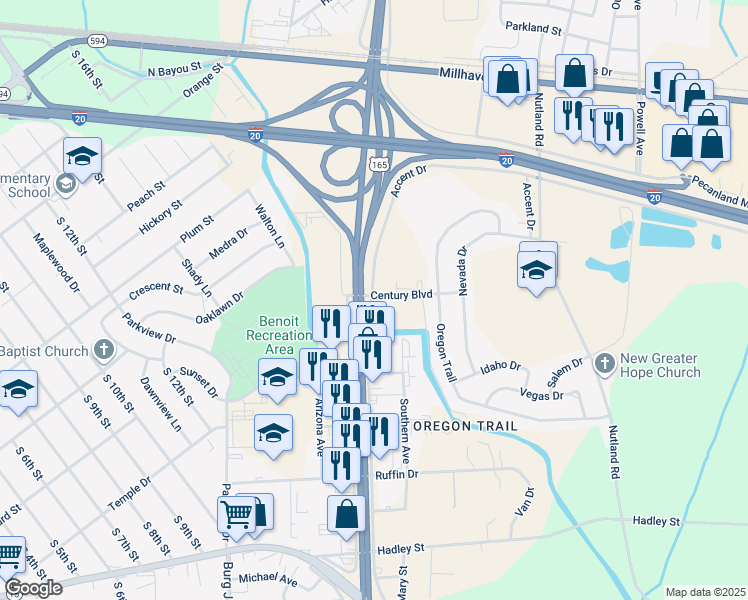 map of restaurants, bars, coffee shops, grocery stores, and more near 1401 Accent Drive in Monroe