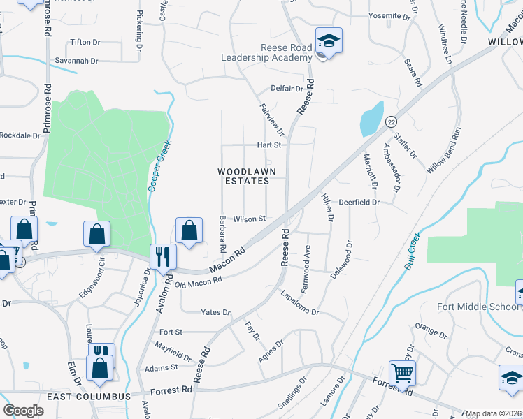 map of restaurants, bars, coffee shops, grocery stores, and more near 4336 Wilson Street in Columbus
