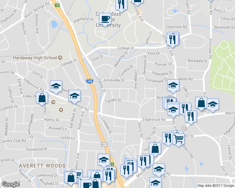 map of restaurants, bars, coffee shops, grocery stores, and more near 3117 Culver Drive in Columbus
