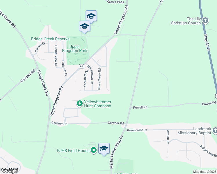 map of restaurants, bars, coffee shops, grocery stores, and more near 1352 Kingston Oaks Drive in Prattville