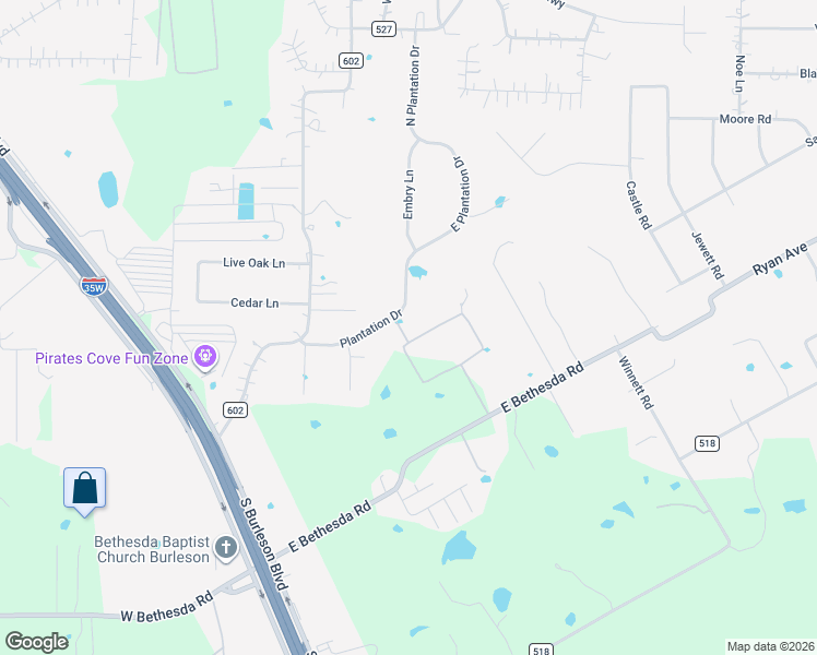 map of restaurants, bars, coffee shops, grocery stores, and more near 220 Plantation Drive in Burleson