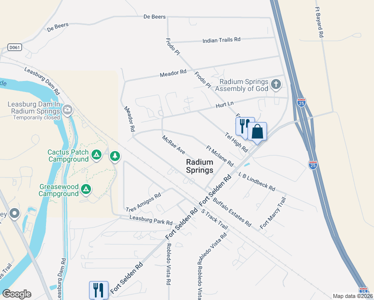map of restaurants, bars, coffee shops, grocery stores, and more near 12310 Fort McRae Road in Las Cruces