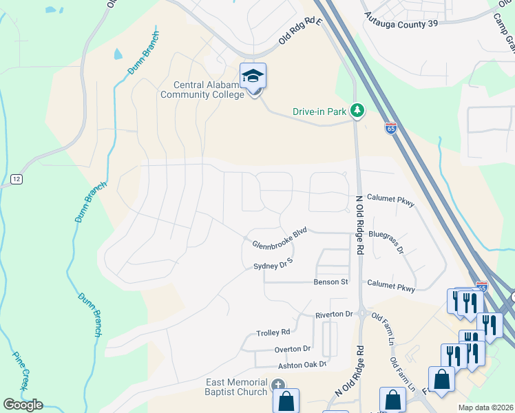 map of restaurants, bars, coffee shops, grocery stores, and more near 629 Madison Drive in Prattville