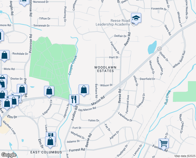map of restaurants, bars, coffee shops, grocery stores, and more near 2852 Barbara Road in Columbus