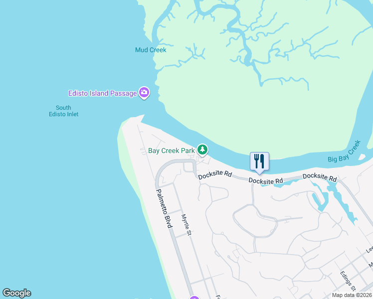 map of restaurants, bars, coffee shops, grocery stores, and more near 3701 Palmetto Boulevard in Edisto Island