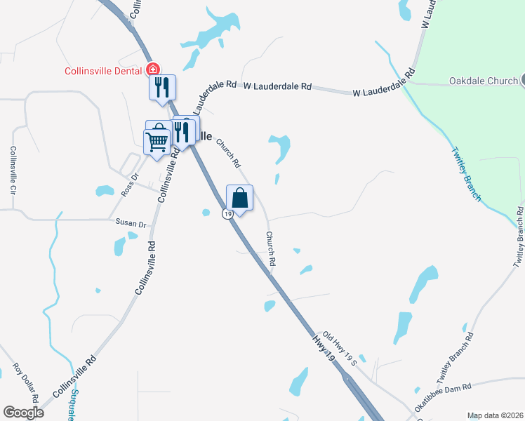 map of restaurants, bars, coffee shops, grocery stores, and more near 9030 Church Road in Collinsville