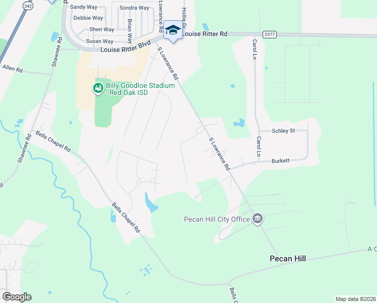 map of restaurants, bars, coffee shops, grocery stores, and more near 200 Alesha Road in Red Oak