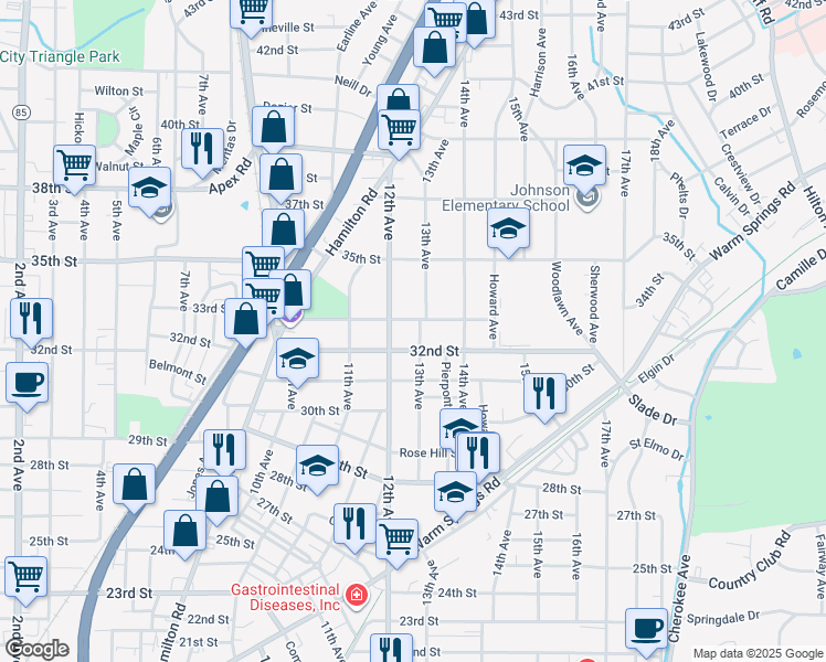 map of restaurants, bars, coffee shops, grocery stores, and more near 3251 13th Avenue in Columbus