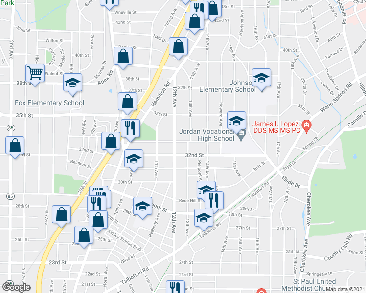 map of restaurants, bars, coffee shops, grocery stores, and more near 1218 33rd Street in Columbus