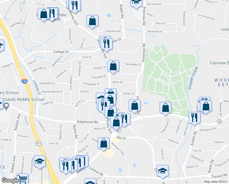 map of restaurants, bars, coffee shops, grocery stores, and more near 3133 Oak Circle in Columbus