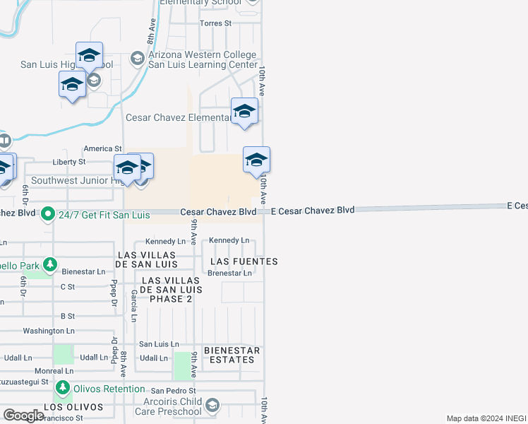 map of restaurants, bars, coffee shops, grocery stores, and more near Juan Sanchez Boulevard in San Luis