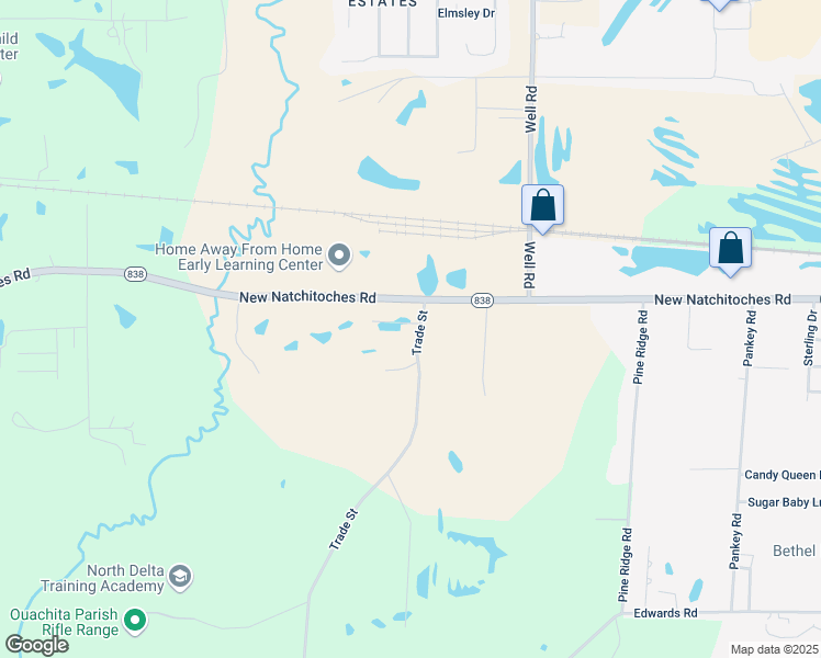 map of restaurants, bars, coffee shops, grocery stores, and more near 104 Bentwood Trail in West Monroe