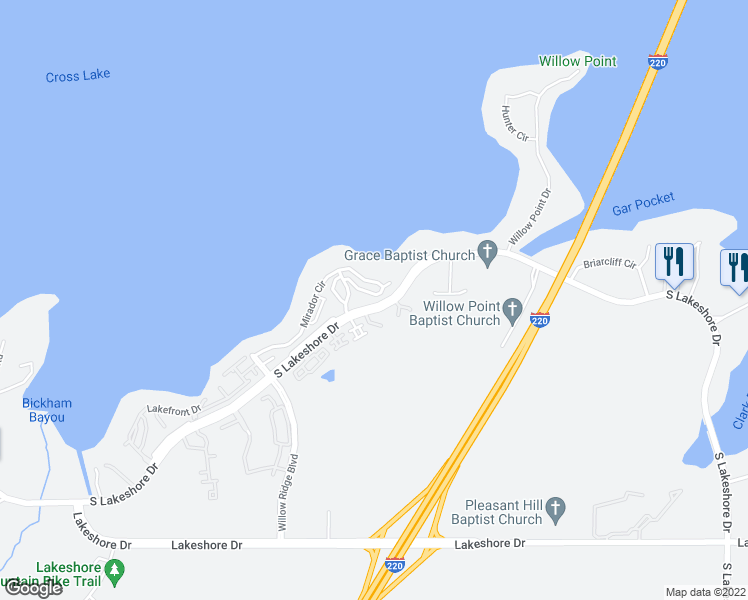 map of restaurants, bars, coffee shops, grocery stores, and more near 6307 Lafleur in Shreveport