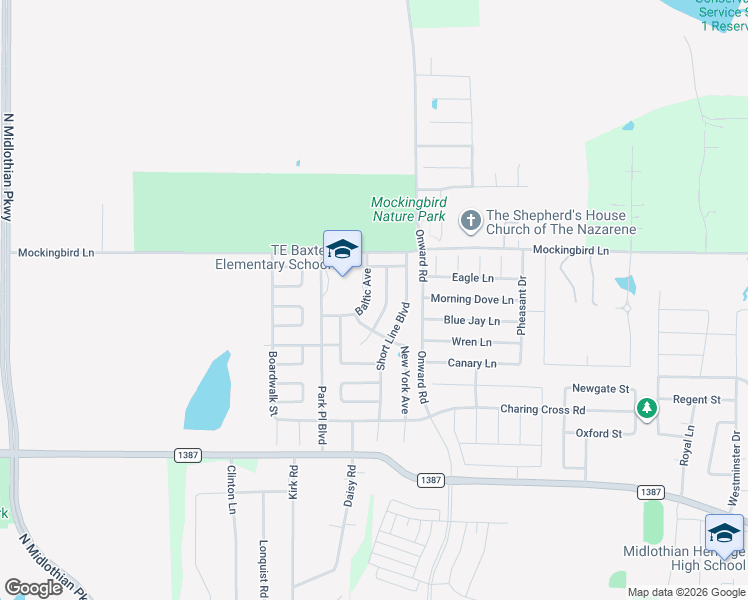 map of restaurants, bars, coffee shops, grocery stores, and more near 1010 North Carolina Avenue in Midlothian