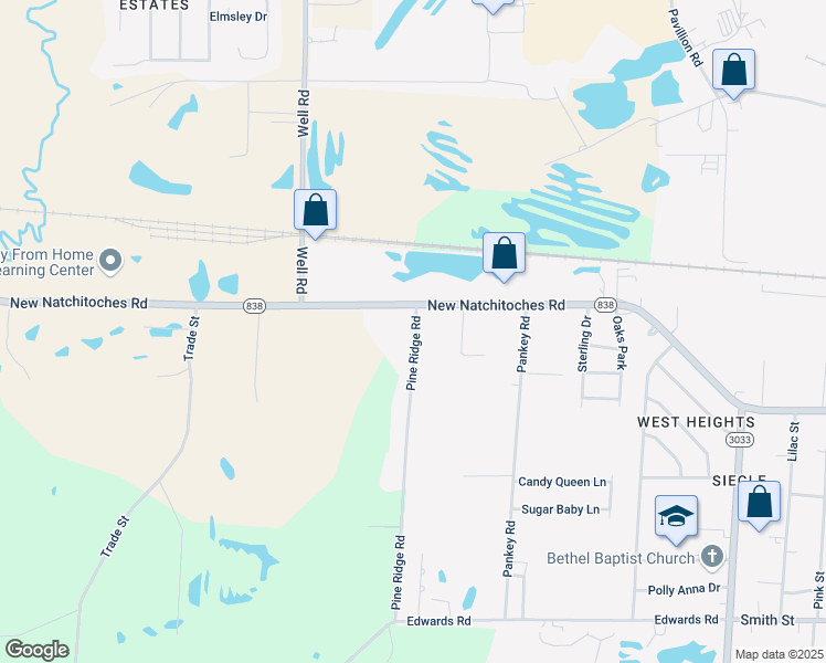 map of restaurants, bars, coffee shops, grocery stores, and more near 132 Pine Ridge Road in West Monroe
