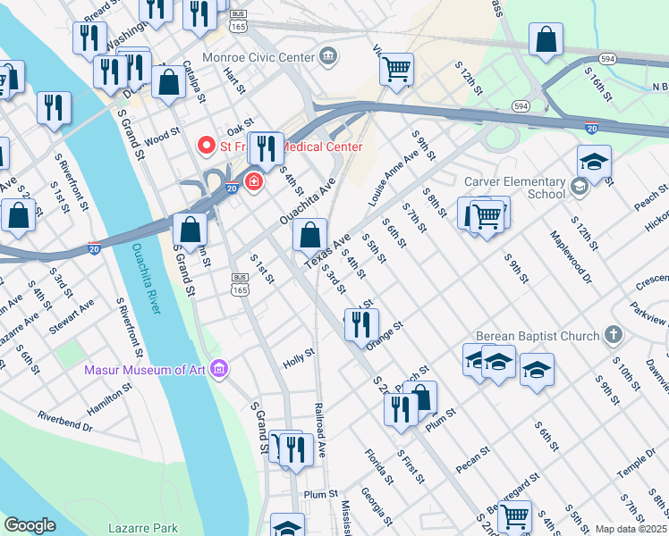 map of restaurants, bars, coffee shops, grocery stores, and more near 506 S 3rd St in Monroe