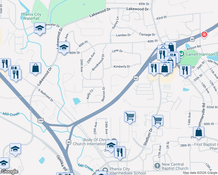 map of restaurants, bars, coffee shops, grocery stores, and more near 2008 Tranquil Lane in Phenix City